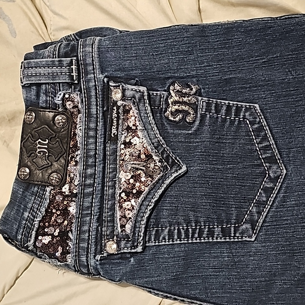 MISS ME womens size 32 easy boot cut dark blue jeans